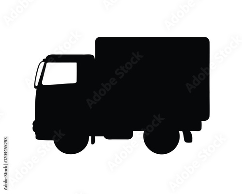 Silhouette of a delivery truck, showcasing its form and transportation design