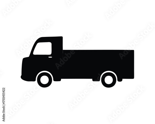 Minimalist black silhouette of a small pickup truck with a flatbed