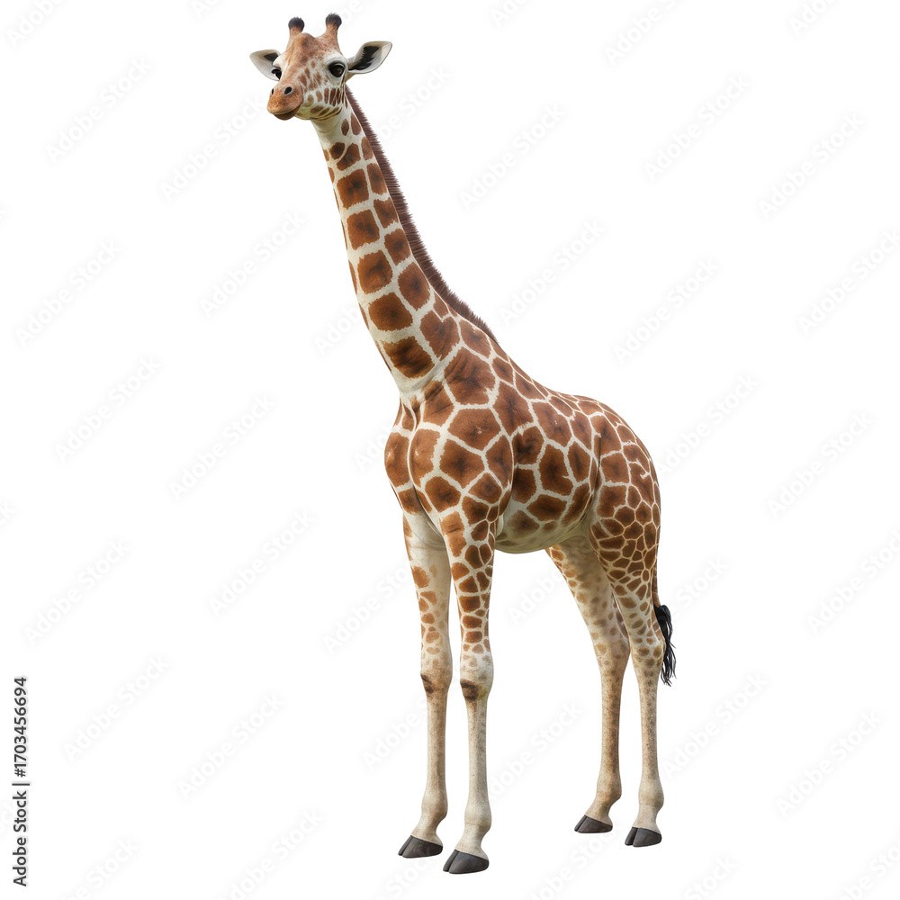 Naklejka premium Giraffe standing tall in nature isolated PNG with Transparent Background