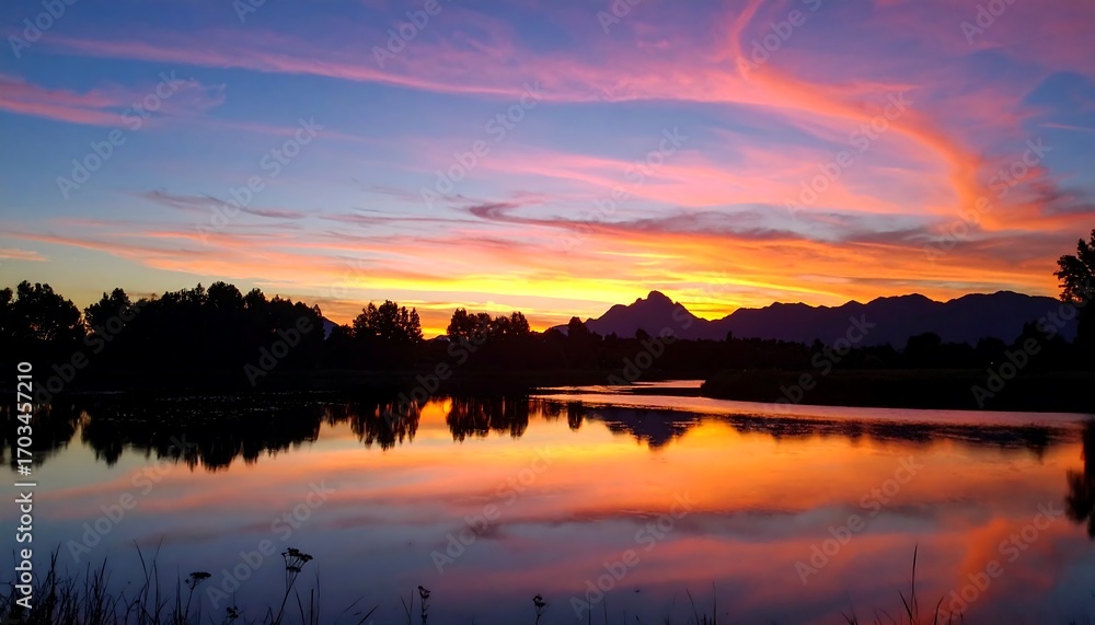 Obraz premium Colorful sunset over a calm lake