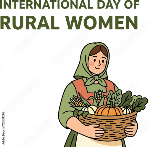 A woman in a headscarf carries a basket full of vegetables for international day of rural women