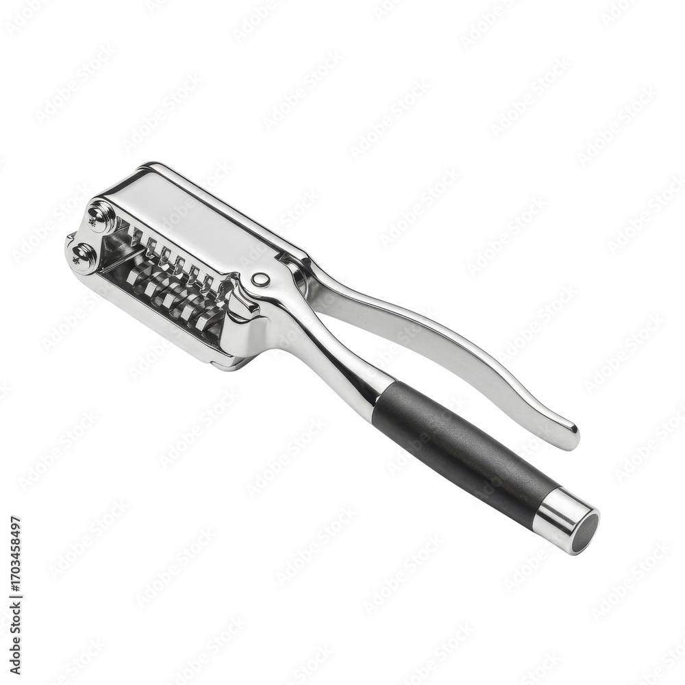 Obraz premium Garlic press tool with wooden handle isolated PNG with Transparent Background