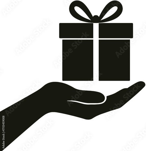 Hand Holding Gift Box Silhouette - Present, Reward, and Charity Symbol