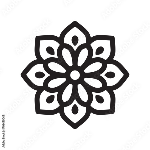 Black Flower Geometric Pattern Icon Minimalist Floral Symbol