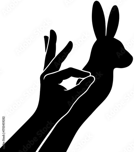 Black Hand Silhouette Shadow Puppet Rabbit