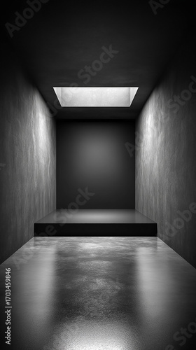 Room Concrete space with natural light beaming from the skylight