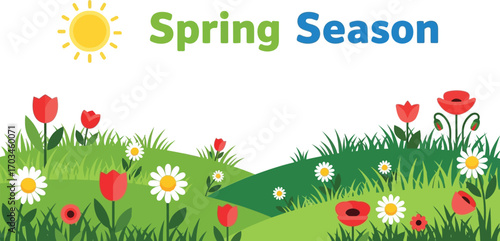 Spring season landscape with flowers nature and floral concept vector illustration design
