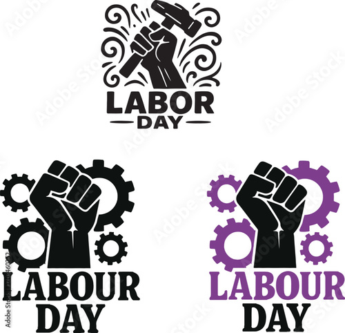 Powerful Labor Day graphic with fist and gears