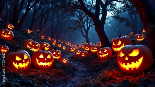 Enchanted Pumpkin Forest on Halloween Night
