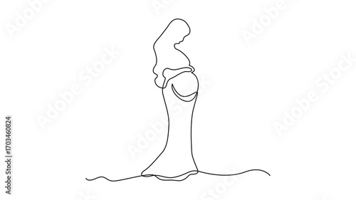 Continuous line art of a pregnant woman in a flowing dress pregnancy mother