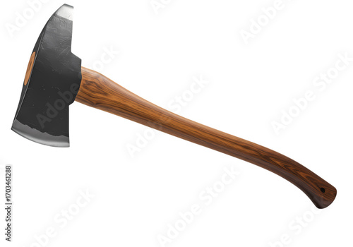 Hand Axe with Wooden Handle on White Background isolated on transparent background