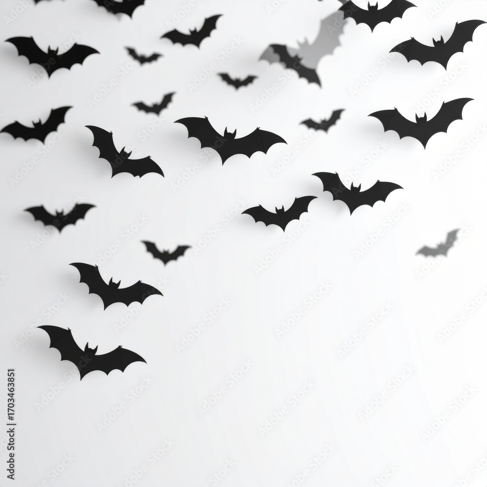 Naklejka premium Silhouette of Black Bats Against White Backdrop for Halloween Decoration Theme