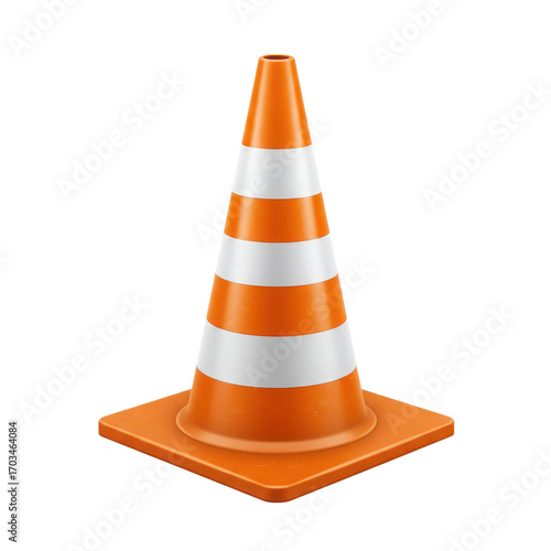 Orange and white striped traffic cone for construction safety isolated PNG with Transparent Background