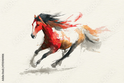 watercolor fire horse running chinese zodiac 2026 new year symbol artistic abstract painting concept of vitality concept of freedom concept of tradition