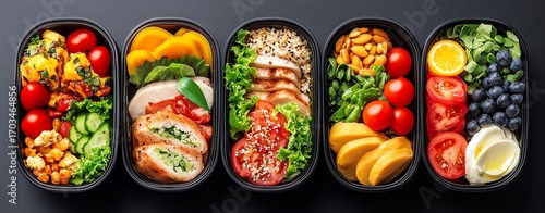 Colorful and healthy meal prep containers.