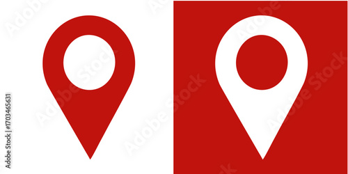 Location Pin Icon – Red and White Map Marker Vector Symbol