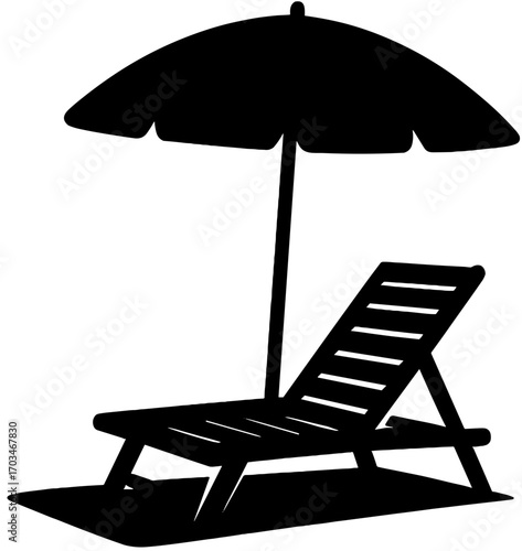 Beach Chair with Umbrella Silhouette Vector Illustration