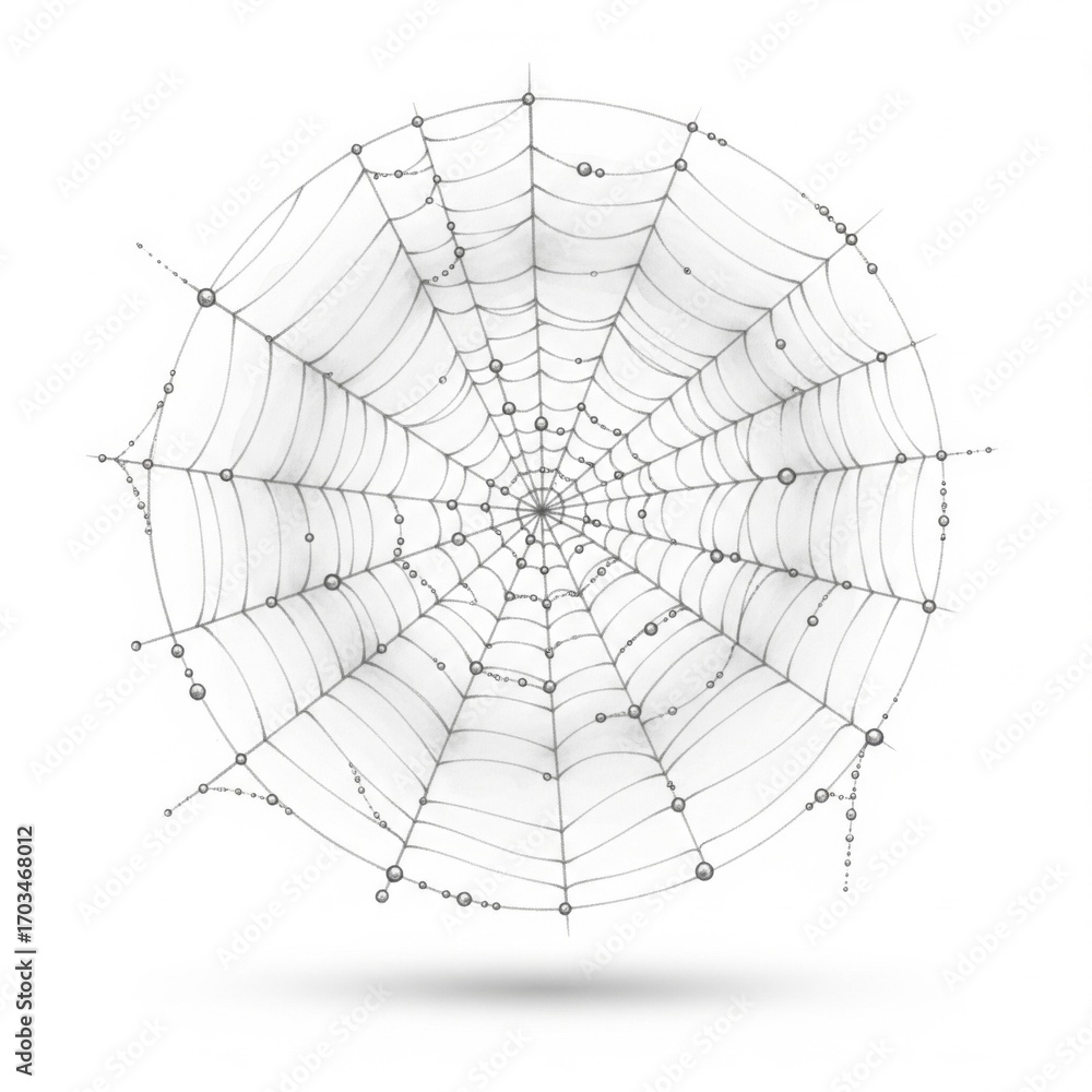 Obraz premium Detailed Spiderweb on White Background with Intricate Circular Design and Radial Symmetry
