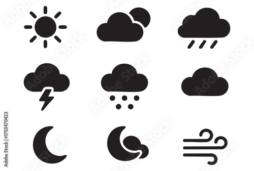 A set of black icons representing various weather conditions.