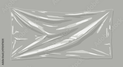 Realistic illustration of crumpled plastic wrap, vector image with wrinkles