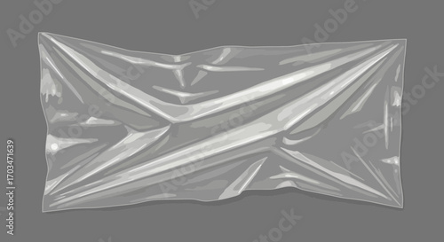 Realistic vector illustration of a crumpled plastic wrap on a gray background