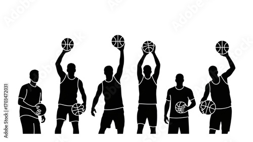 Basketball and Basketball Player Vector Silhouette Illustration Set AI EPS PNG