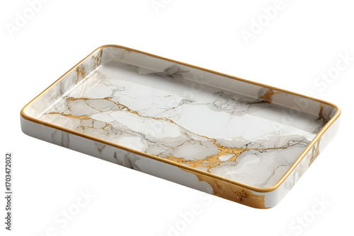 Elegant rectangular marble serving tray with gold accents, perfect for showcasing appetizers, desserts, or decorative items. A stylish addition to any table.