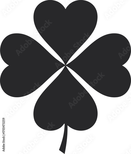 Black silhouette of a four-leaf clover on white background
