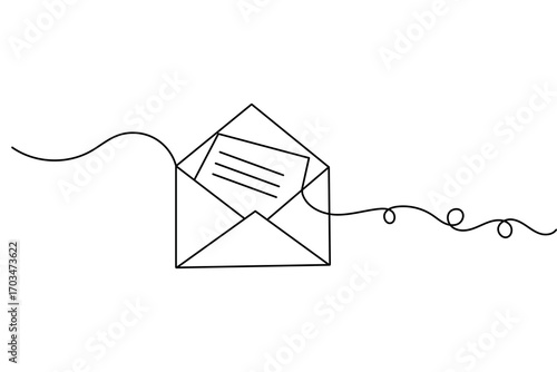 Minimalist envelope continuous one line drawing simple isolate outline abstract vector icon
