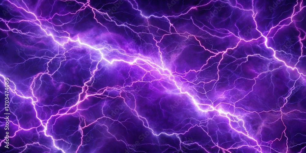 Obraz premium Abstract Purple Lightning Storm Background Texture, Ideal for Dramatic Designs and Energetic Visuals