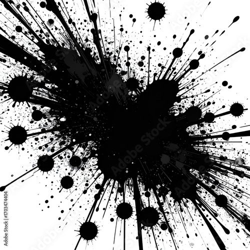 Exploding black hole effect, radiating from center,  with grainy, glittery shards