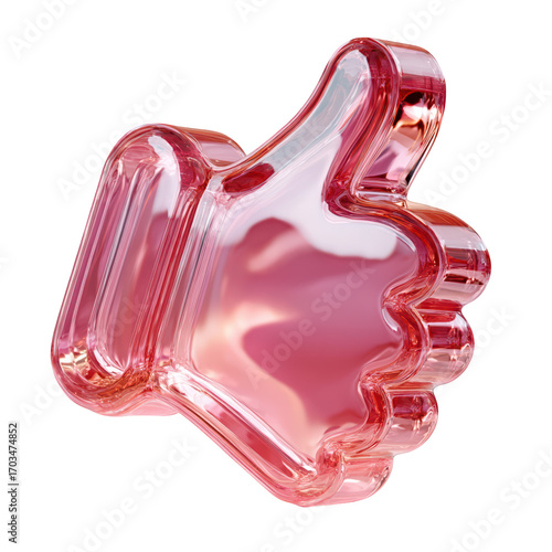 Pink Glass Thumbs Up Like Icon Digital Art, isolated on transparent background, perfect cutout, PNG