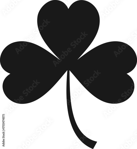 Black silhouette of a three-leaf clover on white background