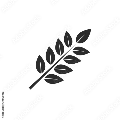 Black silhouette of a wheat stalk with leaves grain