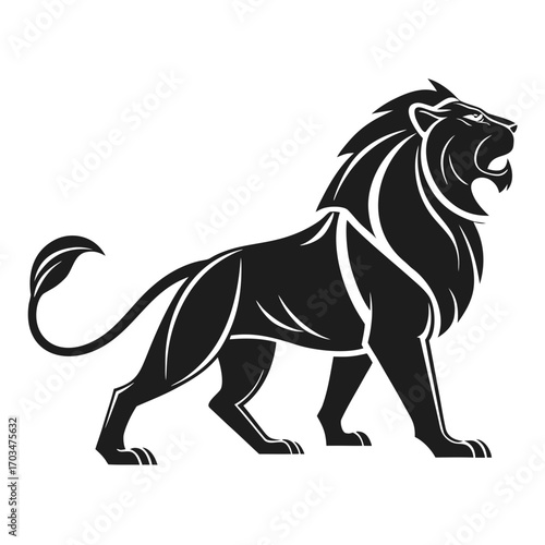 A black silhouette vector logo of a lion rampant with a flowing mane, roaring in a powerful pose. Ideal for brand identity, sports teams, or blogs about leadership and authority.

