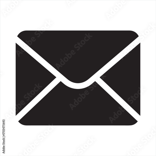 envelope mail icon illustration, black message symbol for email, communication, contact, or newsletter