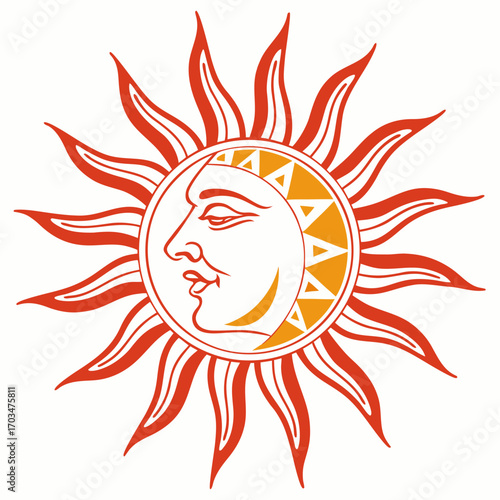 A stylized line art and illustration of a sun with a woman's face in the center, suitable for websites and blogs about beauty, wellness, astrology, mythology, or nature.

