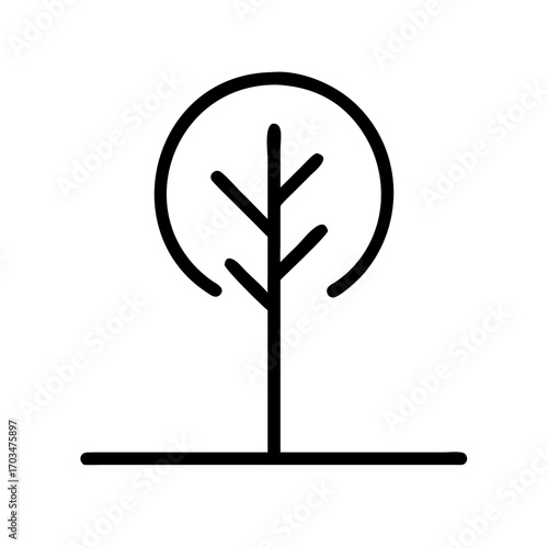A stylized, black outline icon of a tree. This versatile icon is suitable for use on websites or blogs related to nature, sustainability, environmentalism, and gardening, as well as digital interfaces
