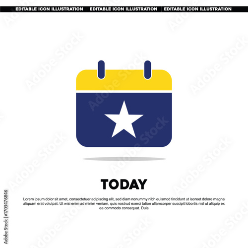 Today Calendar Icon. Calendar with Star Symbol for Special Event. Flat Editable Vector.