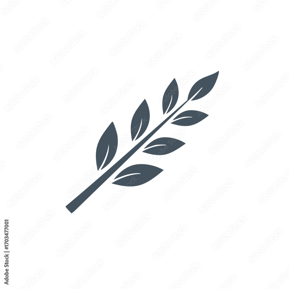 Fototapeta premium Dark Gray Laurel Branch Icon on White Background Keywords: laurel, branch, leaf, plant, nature