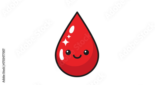 Adorable anthropomorphic blood drop with charming smile expressing joy and wellness