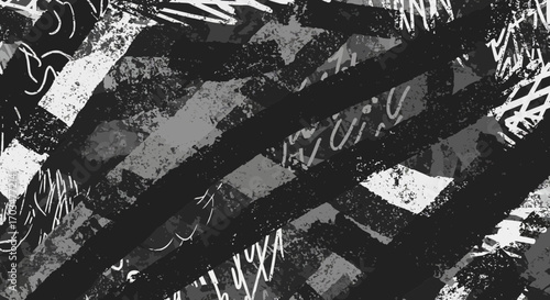 Abstract expressionism art with grunge style in black and white palette