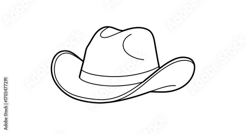 Classic and simple outline illustration of a vintage western-style cowboy hat with a broad brim
