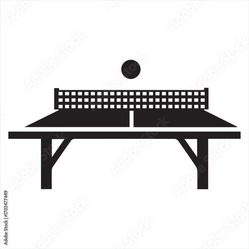 table tennis icon illustration, ping pong table with net and ball symbol for sport, game, or recreation