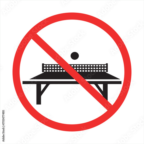 no table tennis symbol, prohibition sign with ping pong table icon indicating restricted sports activity