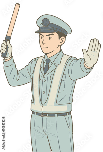 Traffic Police Officer with Baton Directing Traffic Illustration