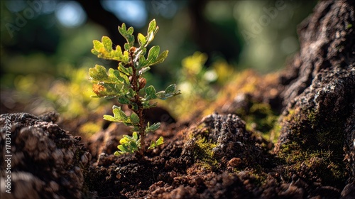 Cork oak with small fresh leaves
