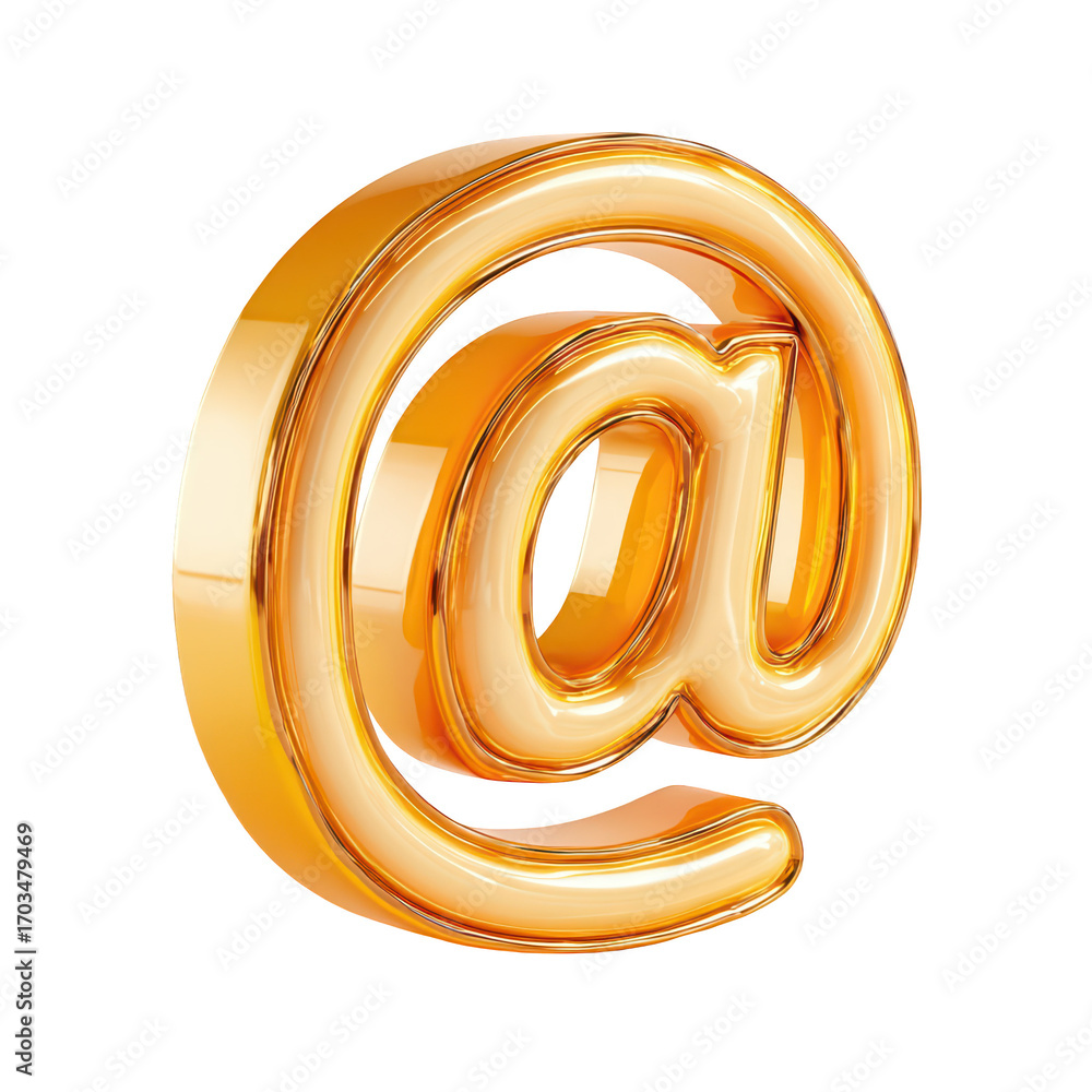 Obraz premium Golden 3D At Symbol Email Sign Communication, isolated on transparent background, perfect cutout, PNG