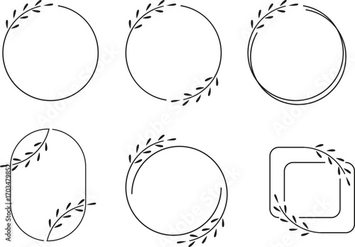 Set of black laurels frames branches. Vintage laurel wreaths collection. Hand drawn vector laurel leaves decorative elements.