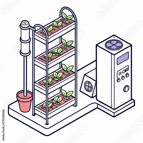 Plant factory system with herb plants and vegetable plants diagram for closed growing smart farming system.